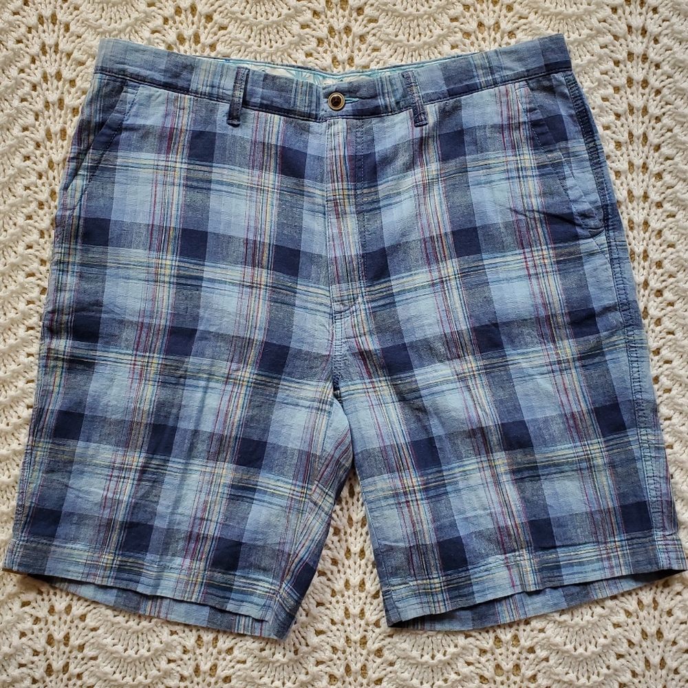 NWT Caribbean Men's Blue Plaid Shorts Sz 40 Waist